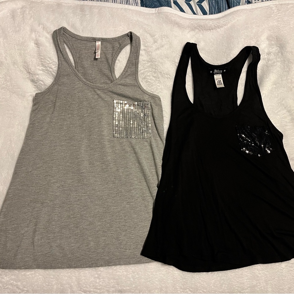 Set of 2- Sequin Pocket tank tops